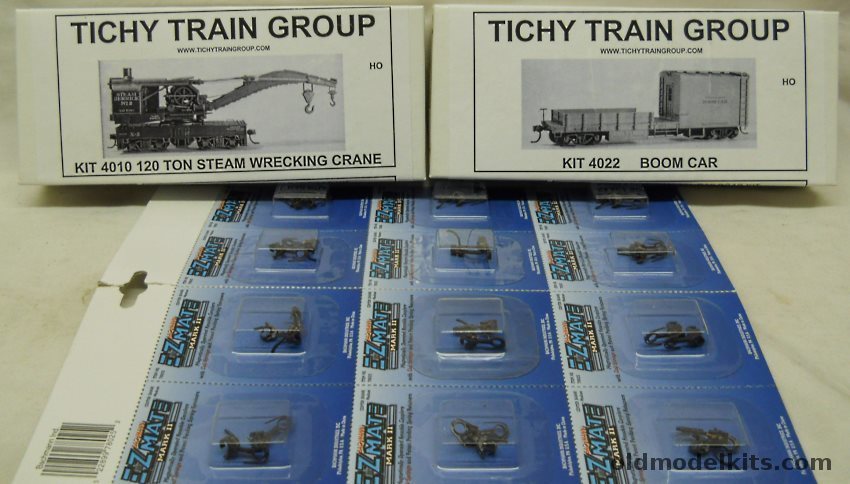 Tichy Train Group 1/87 4010 120 Ton Steam Wrecking Crane and 4022 Boom Car  and Bachmann EZMate 78025 Automatic Couplers - HO Scale plastic model kit
